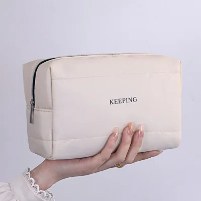 8083 Letter Pattern Portable Cosmetic Bag Travel Makeup Organizer Toiletry Storage Pouch - White