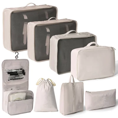 8Pcs / Set Portable Travel Business Trips Organizer Foldable Clothes Shoes Toiletry Storage Bags - Beige