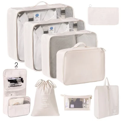 9Pcs / Set Portable Travel Business Trips Organizer Foldable Clothes Shoes Toiletry Cosmetic Storage Bags - Beige