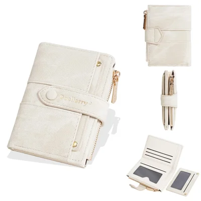 BAELLERRY N8354 Mini Wallet Compact Slim Coin Purse Trendy Design Folding Money Bag - Beige