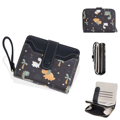 BAELLERRY N5587 Cute Cartoon Bear Button Wallet Zipper Coin Purse PU Leather Small Clutch - Black