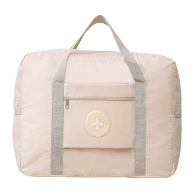 45x16x35cm Travel Duffel Bag Waterproof Carry-On Tote Luggage Bag with Trolley Sleeve Folding Airplane Bag - Beige