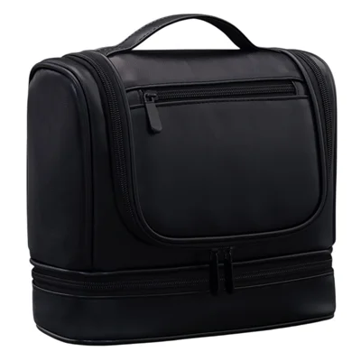 4034 Vintage Large Capacity PU Leather Toiletry Bag Swimming Gym Travel Men Cosmetic Hanging Bag - Black
