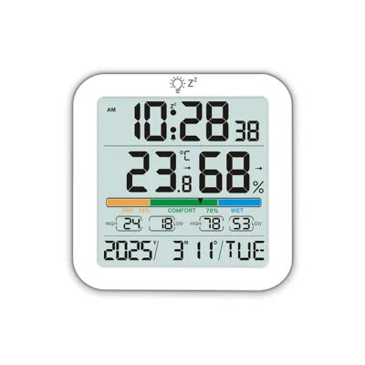 TS-8080 Stor Skärm Skrivbordsklocka Digital Termometer Fuktighetsmätare med Komfortnivåindikator