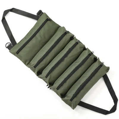 Portable Foldable Tool Bag Oxford Fabric Woodworking Electrician Auto Repair Tools 5 Compartment Organizer Pouch - Green