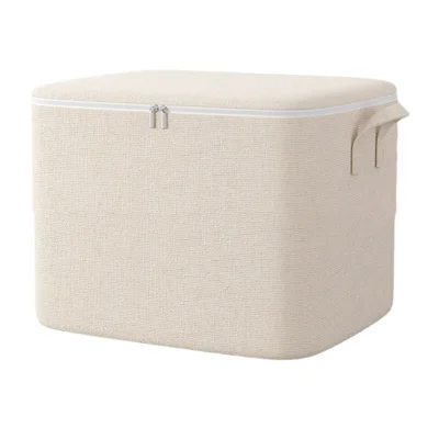 Size S Cotton Linen Storage Bag with Dual Handles for Bedroom Organization Moving Packing, 35 x 25 x 20cm