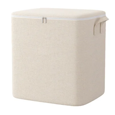 Size M Cotton Linen Storage Bag with Dual Handles for Bedroom Organization Moving Packing, 50 x 40 x 50cm