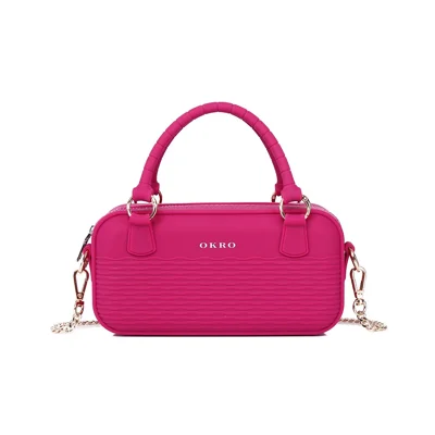 OKRO Silicone Handbag Storage Pouch Waterproof Crossbody Bag with Metal Chain Strap - Wine Red