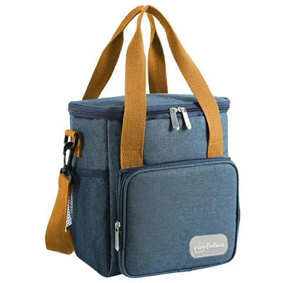 Waterproof Oxford Cloth Insulated Lunch Bag Thermal Food Carrier Crossbody Tote for Work / Picnic - Navy Blue
