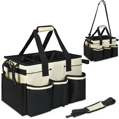 Portable Cleaning Caddy Organizer for Car Detailing Waterproof Storage Bag with Shoulder Strap - Beige