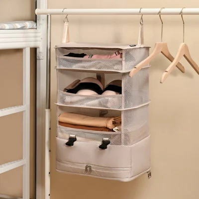 Travel Hanging Clothes Organizer Oxford Fabric Large Capacity Wardrobe Storage Bag for Suitcase Packing - Khaki