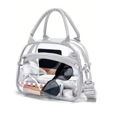 Klare PVC-Kulturbeutel mit großer Kapazität, wasserdicht, Make-up-Organizer, tragbare Reisewäsche-Tasche für den täglichen Gebrauch / Reisen - Grau