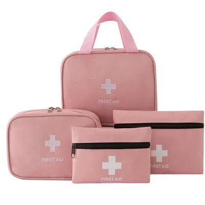 4Pcs Portable Medical Emergency Bags for Home / Travel / Outdoor / Car Waterproof Oxford Fabric Storage Pouch - Pink