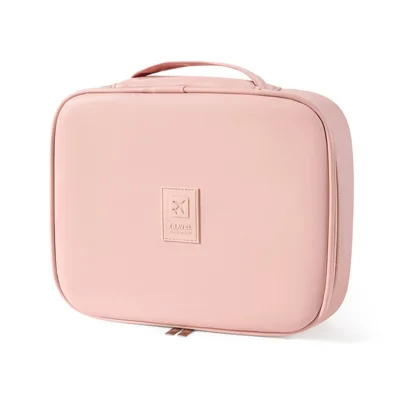 PU-Leder-Quadratische Kosmetiktasche Reise-Toilettenartikel-Organizer Große Kapazität Make-up-Etui Tragbare Aufbewahrungstasche - Pink