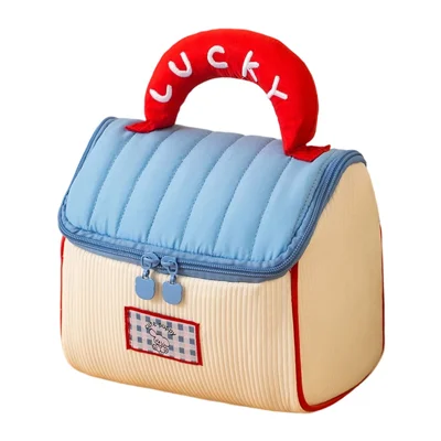 Süßer Haus-förmiger Makeup-Beutel tragbare Reise-Toilettenartikel-Organizer Kosmetik-Pinsel-Aufbewahrungskoffer für Frauen - Blau