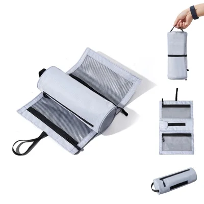Roll Up Toiletry Bag for Business Trip Vacation Travel Wet Dry Separation Foldable Cosmetic Organizer - Silver