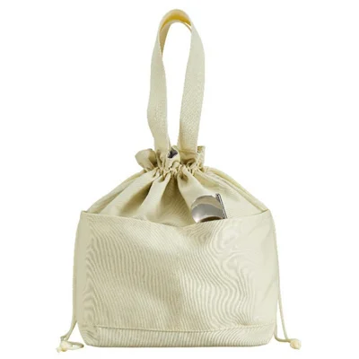 Canvas Lunch Bag Drawstring Insulated Tote for Work Picnic Portable Meal Container Carrier - Beige
