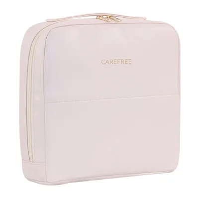 8101 Large Capacity Magnetic Standing Cosmetic Bag Travel Waterproof Leather Organizer with Multi-Pocket - Beige