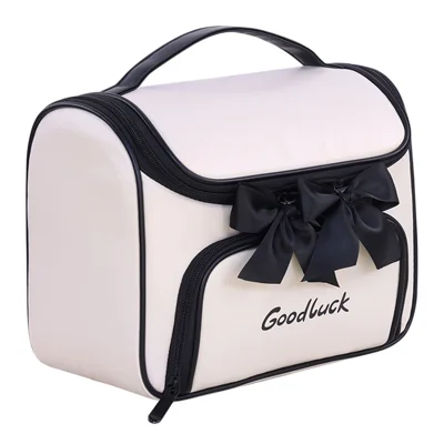 8090 PU Leather Travel Makeup Storage Bag Large Capacity Cosmetic Case Portable Skincare Organizer - White