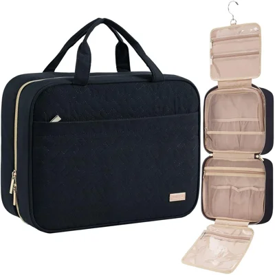 Hanging Toiletry Bag Large Capacity Oxford Cloth Travel Makeup Organizer Waterproof Cosmetic Storage Pouch - Black