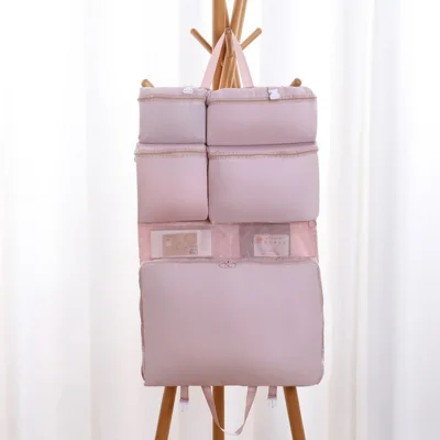 7 Separate Compartments Hanging Clothes Storage Bags Portable Underwear Organizer Large Capacity Toiletry Bag for Travel Business - Pink