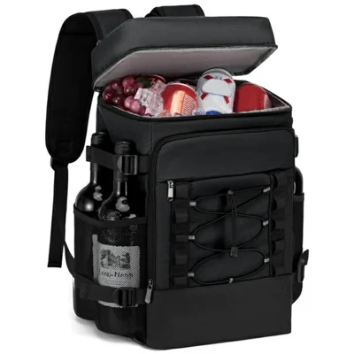 Mochila Térmica para Acampamento ao Ar Livre, Bolsa de Almoço à Prova de Vazamentos para Piquenique/ Praia/ Trabalho - Preto