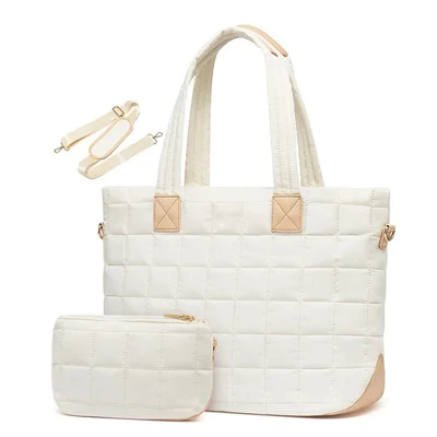 Borsa Tote da 26 L con Cerniera, Ampia Capacità, Borsa Lavoro Imbottita per Laptop con Molte Tasche, Antifurto per Ufficio e Viaggio - Bianco