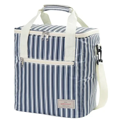 WEEKEIGHT Bolsa térmica de gran capacidad con rayas Bolsa de almuerzo portátil Tote térmico para picnic Almacenamiento de alimentos - Azul marino