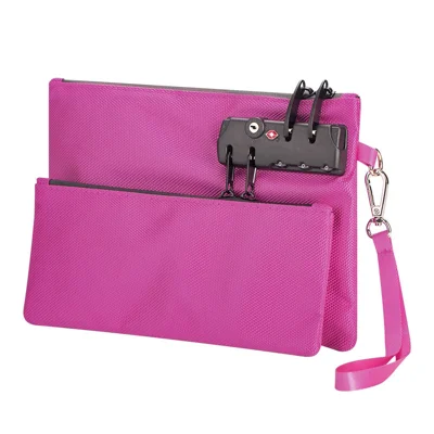 Travel Security Organizer Bag Oxford Fabric TSA Lock Passport Document Storage Pouch with Detachable Wrist Strap - Rose