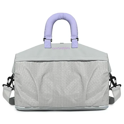 26L Large Capacity Yoga Sports Gym Bag Expandable Travel Duffel Dry Wet Separation for Fitness - Grey  /  Light Purple