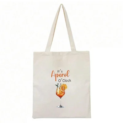 Bolso de Mano de Lona de 35x40 cm con Estampado It's Aperol O'Clock, Bolso para Compras Ecológico para Uso Diario