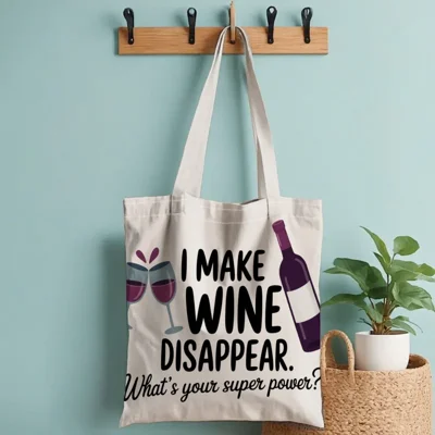 35x40cm Canvas Tote Bag Wine Letter Disappear Print Reusable Shoulder Bag for Shopping Travel