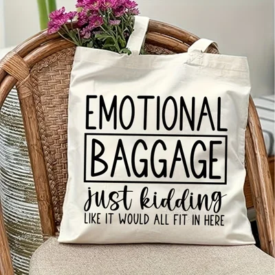 34x38cm Reusable Durable Canvas Tote Bag EMOTIONAL BAGGAGE Print Shopping Shoulder Bag for Daily Use Travel