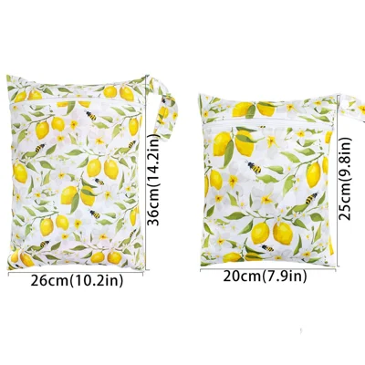 2Pcs Medium (20x25cm) + Large Size (26×36cm) Baby Forest Theme Print Waterproof Diaper Bag Set Wet Wipe Pouch Portable Travel Storage Bag Set - Yellow