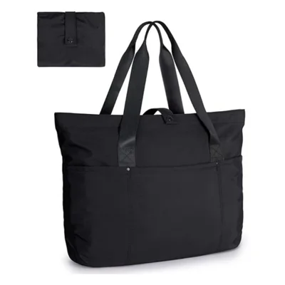 Casual Women Handbag Solid Color Foldable Tote Bag 20L Large Capacity Single Shoulder Bag - Black
