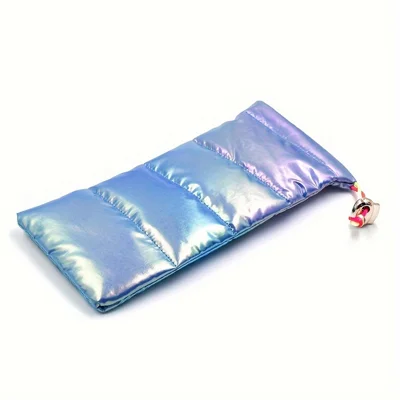 Down Cotton Pouch Eyewear Case Phone Storage Bag Quilted Design Waterproof Drawstring Bag for Sunglasses Mobile Phone - Blue