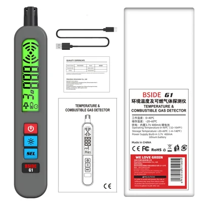 BSIDE G1 Detector Portátil de Gás, Dispositivo Portátil de 300-10000ppm, Alarme de Detecção de Vazamento de Gás Combustível, Testador e Monitor para Casa