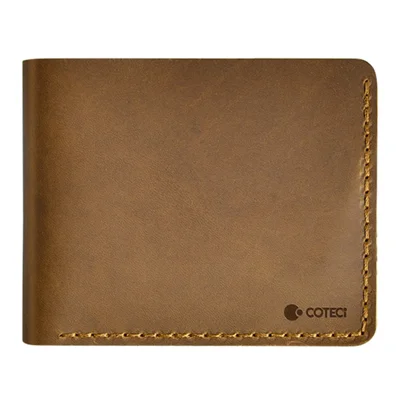 COTECI 14068 Cartera de Cuero de Vaca Auténtico, Doble Plegado Horizontal con 6 Ranuras para Tarjetas, 11,3 x 9 cm - Marrón