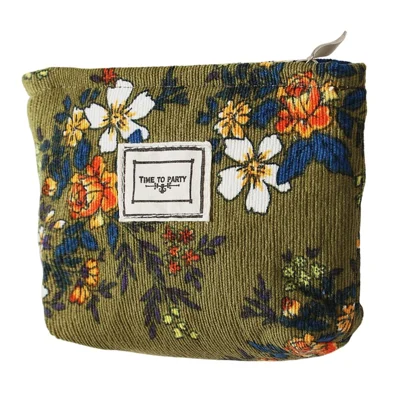Small Size 11x10x4cm Embossed Floral Makeup Bag Portable Travel Toiletry Organizer Cosmetic Pouch - Green  /  Flower