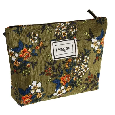 Large Size 20x17x5cm Embossed Floral Makeup Bag Portable Travel Toiletry Organizer Cosmetic Pouch - Green  /  Flower