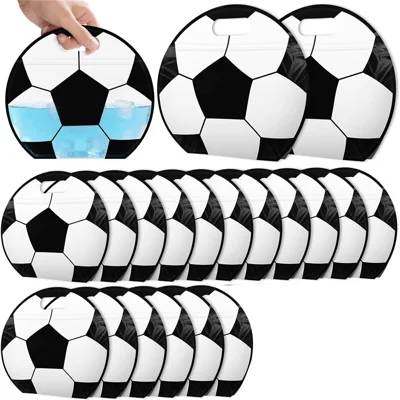 20Pcs Soccer Baseball Sports Self-Sealing Bags Stand Up Bottom Gift Candy Storage Bags with Handle - Football