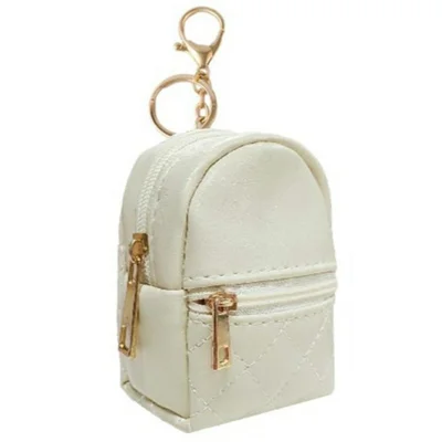 Mini PU Coin Purse Cute Small Backpack Keychain Storage Pouch for Keys Data Cable Lipstick - Beige