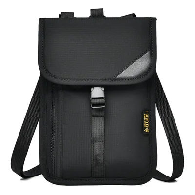 RFID Blocking Travel Pouch Neck Strap Bag Multi-Function Passport Holder Waterproof Certificate Wallet for Travel Business - Black
