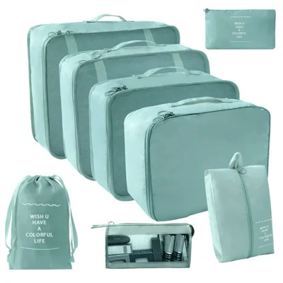 Ensemble de 8 pièces de cubes de rangement de voyage, sacs de rangement de grande capacité pour l'organisation des bagages - Bleu