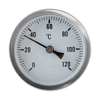 Termómetro bimetálico TS-W52 con esfera de 63 mm, 0-120 grados Celsius, montaje axial para gas, líquido y vapor industriales
