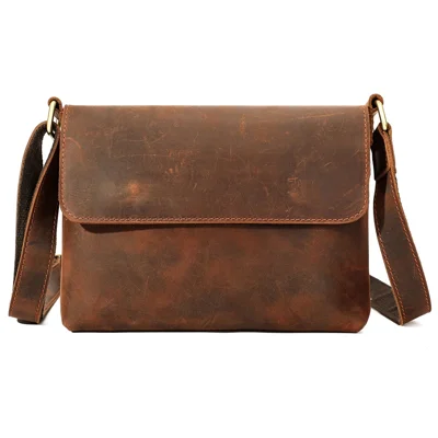 6274 Bolso Cruzado Multifuncional de Cuero Auténtico de Vaca Bolso de Hombro Mensajero para Viajes al Aire Libre - Café / Estilo Horizontal