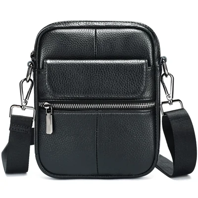 7350 Casual Crossbody Bag Genuine Cow Leather Shoulder Bag with Adjustable Strap for Travel Business - Black Litchi Texture