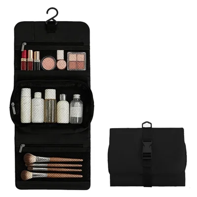 Hängender Kosmetik- und Toilettenbeutel mit großer Kapazität, abnehmbarer Reise-Kosmetiktasche Organizer - Schwarz