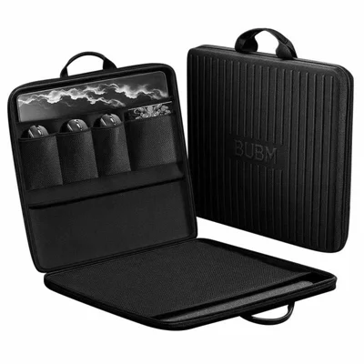 BUBM Hardshell-EVA-Tragetasche für Gaming-Peripheriegeräte 55 x 55 x 6,5 cm stoßfest, Organizer-Tasche mit mehreren Fächern – Schwarz