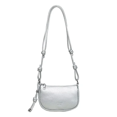 Bolso de Hombro para Mujer con Textura de Lichi, Bolso Cruzado de Cuero Sintético PU con Correa Ajustable con Nudos - Plata